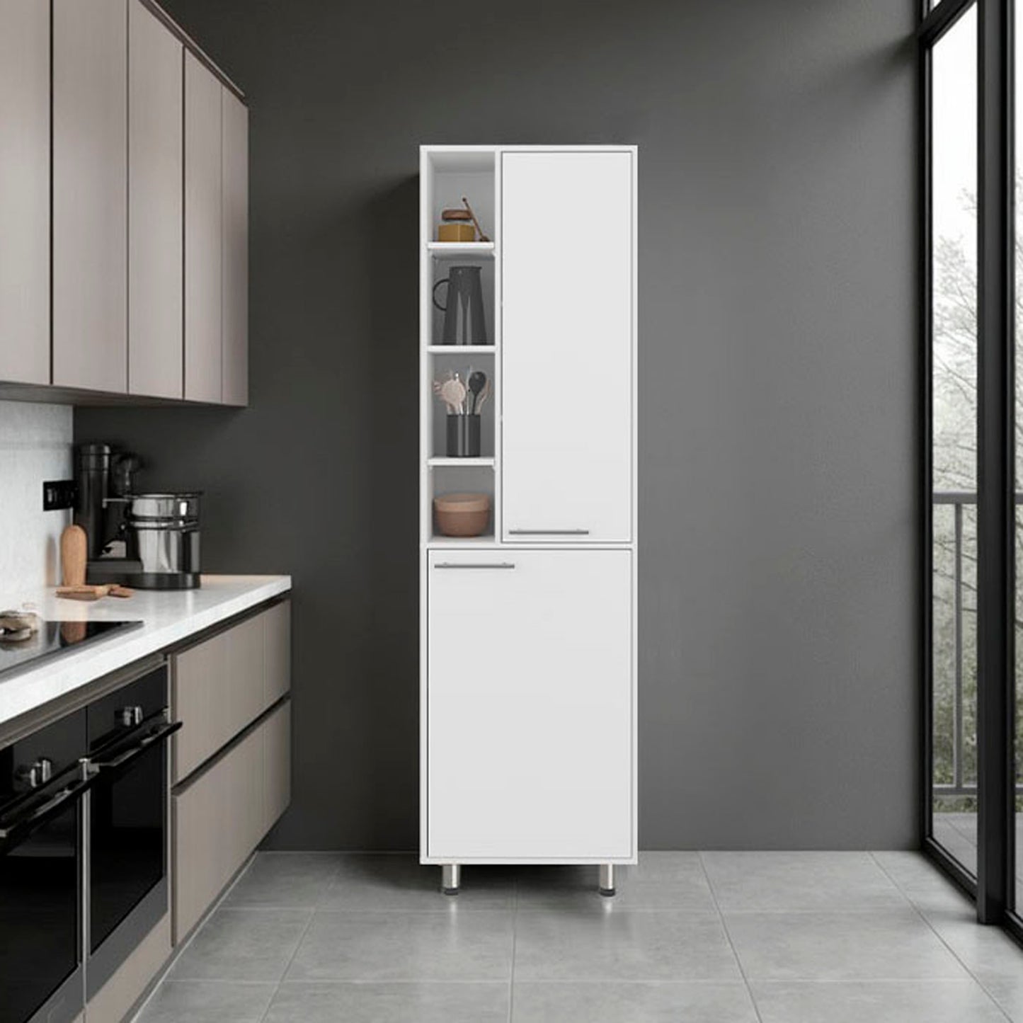 Kitchen Pantry 80.30' H 2 Doors, 9 Shelves, 4 Legs, White - Kitchen