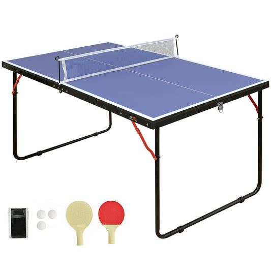 DOUBLE FISH Mid-Size Portable Ping Pong Table, 4ft Compact Foldable Table Tennis Table Set with Net, 2 Paddles & 3 Balls for Indoor Outdoor, Small Spaces And Apartments, Thickened Aluminum Frame