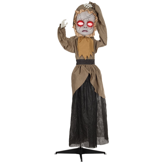 HOMCOM 5.2' Life Size Outdoor Halloween Decoration Animatronic Doll with Simulated Wound Cracks, Sound and Motion Activated Animated Prop Doll with Light Up Eyes, Sound, Upwards Jump