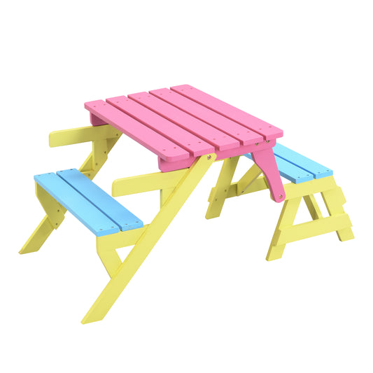 Kids Multi-Functional Arm Chair, Table + 2 Benches All-in-One Set, Blue + Pink, Wood, 40.60 x 20.10 x 18.70 inches