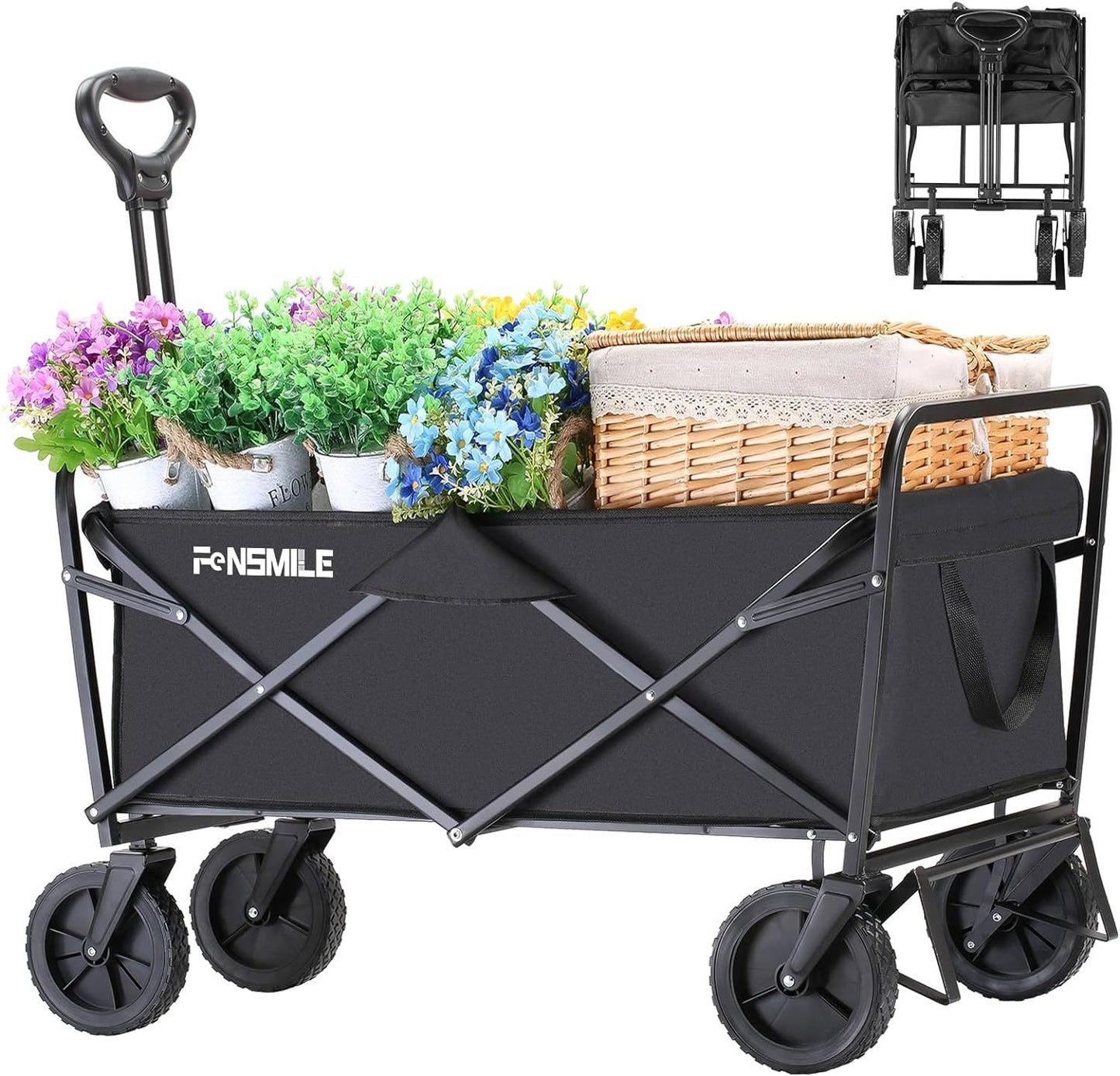 Collapsible Folding Wagon, Heavy Duty 220Lbs Capacity, Foldable Utility Cart for Outdoor Camping, Grocery, Sports, Beach - All Terrain