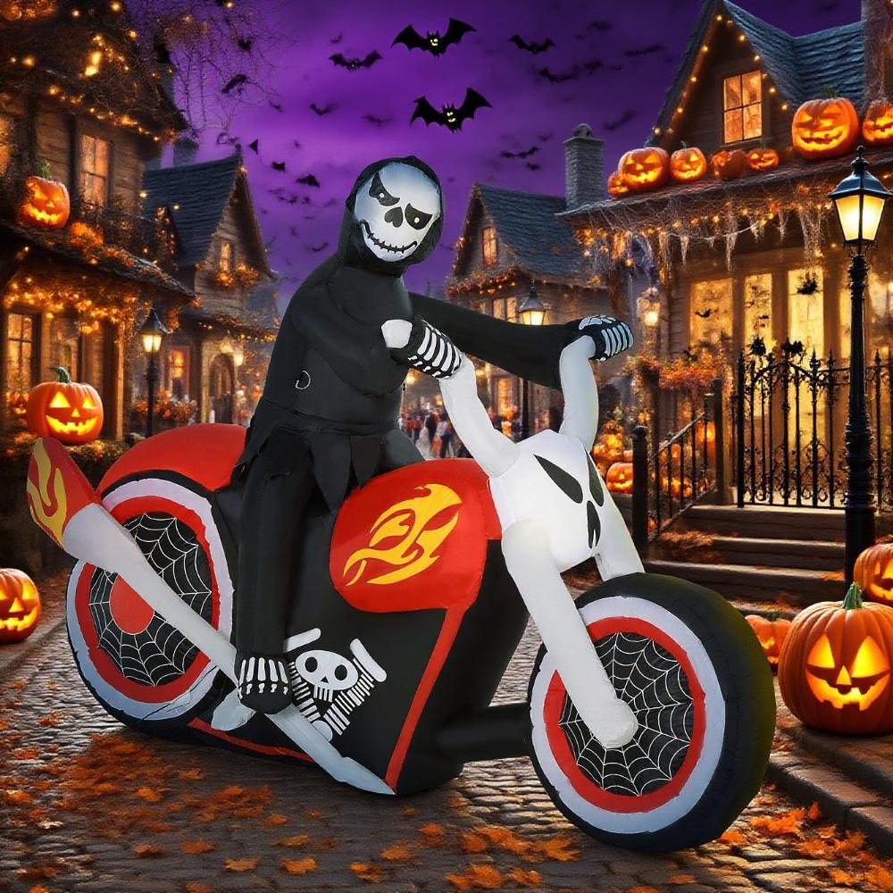 Halloween Inflatables Outdoor Decorations Grim Ghost Biker, Blow Up LED Yard Decor for Garden, Lawn, Party, Holiday, Waterproof