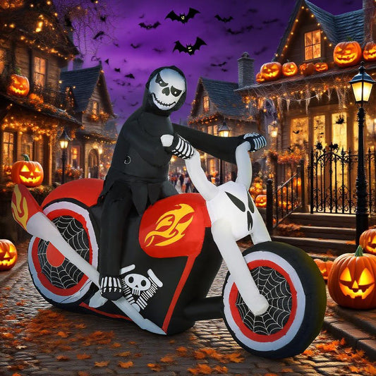 Halloween Inflatables Outdoor Decorations Grim Ghost Biker, Blow Up LED Yard Decor for Garden, Lawn, Party, Holiday, Waterproof