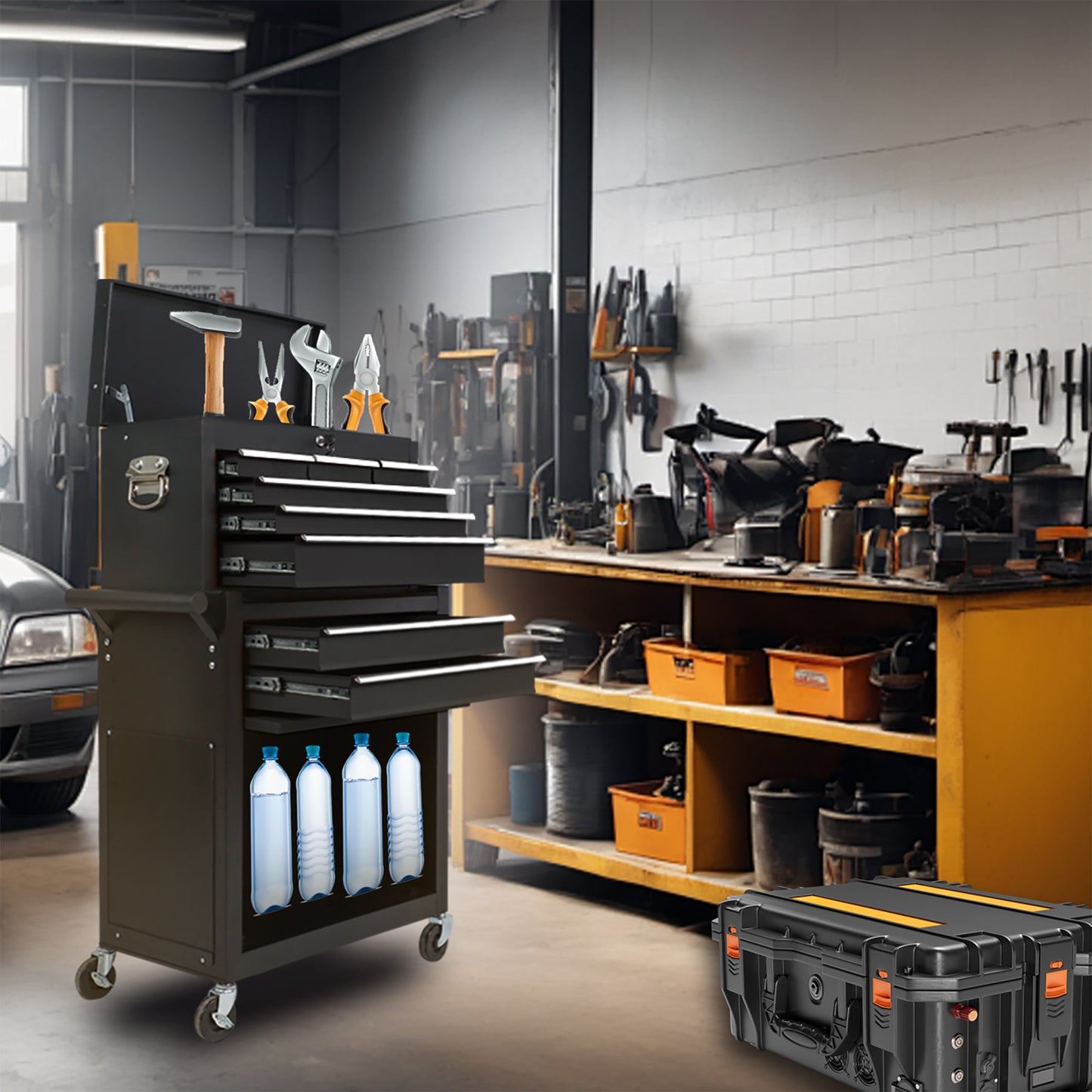 eight-drawer large capacity rolling toolbox, detachable cabinet storage toolbox with wheels and drawers, detachable toolbox with lock for workshop mechanical garage