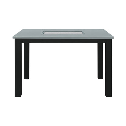 Grey and Black Dining Table Set with 4 Chairs, High Gloss Finish, Sturdy Rubber Wood Frame, Polyester Blend Seats, 5PC Set