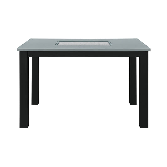 Grey and Black Dining Table Set with 4 Chairs, High Gloss Finish, Sturdy Rubber Wood Frame, Polyester Blend Seats, 5PC Set