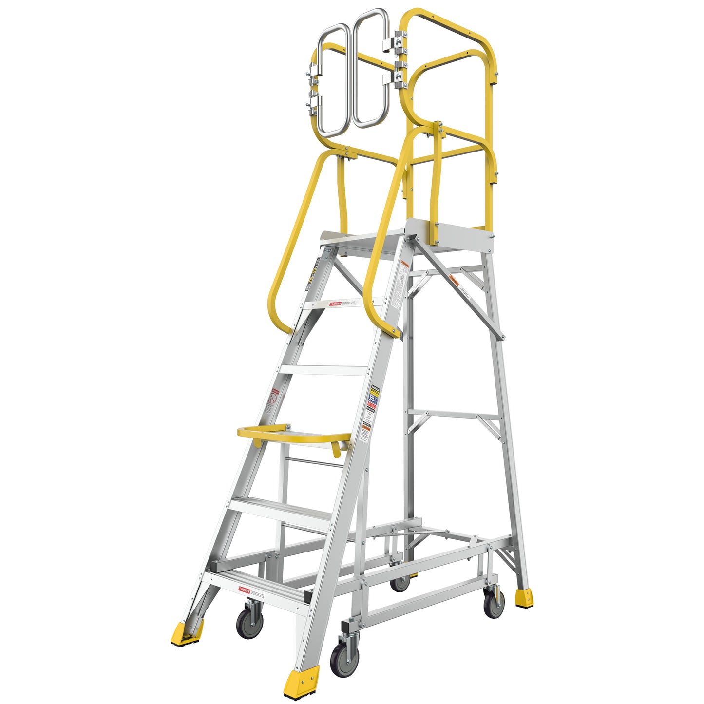 6 Step 375lbs Aluminum Rolling Platform Ladder