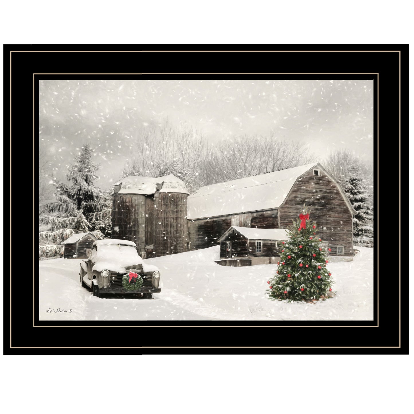 Trendy Decor 4U 'Farmhouse Christmas' Framed Wall Art, Modern Home Decor Framed Print for Living Room, Bedroom & Farmhouse Wall Decoration by Lori Deiter