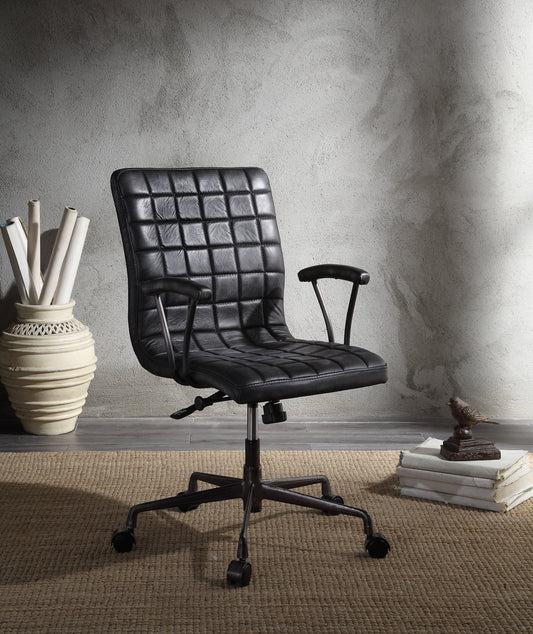 Barack Vintage Black Top Grain Leather & Aluminum Office Chair