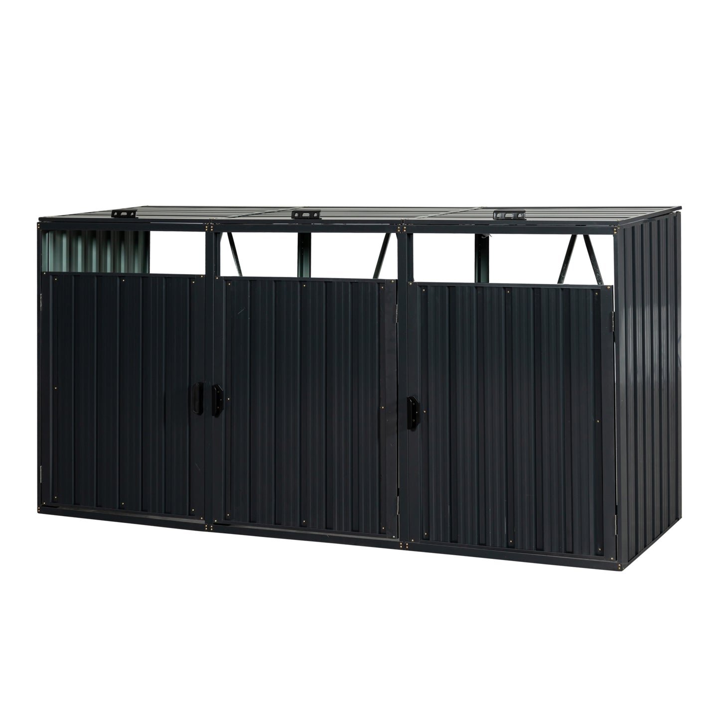 Stainless Galvanized Steel Garbage Bin Shed for Outdoor Trash Storage, Charcoal, 3 Can Capacity