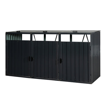 Stainless Galvanized Steel Garbage Bin Shed for Outdoor Trash Storage, Charcoal, 3 Can Capacity