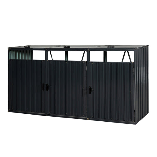Stainless Galvanized Steel Garbage Bin Shed for Outdoor Trash Storage, Charcoal, 3 Can Capacity