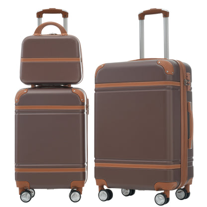Hardshell Luggage Sets 3 Pieces 20'+24' Luggages and Cosmetic Case Spinner Suitcase with TSA Lock Lightweight,Brown