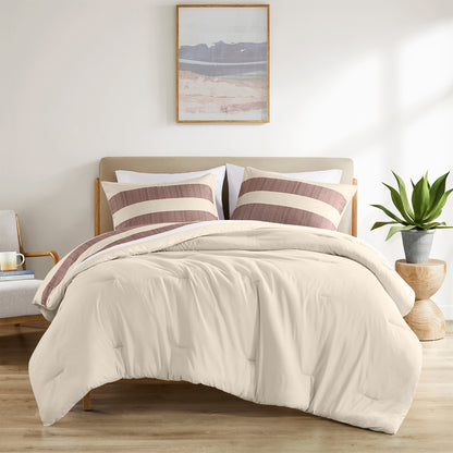 3-Piece Full/Queen Stripe Textured Print Comforter Set,Terracotta