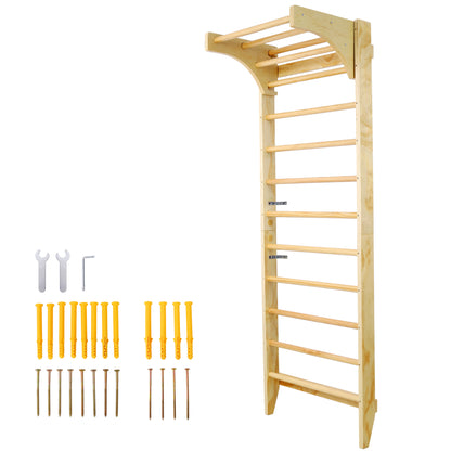 Wooden Swedish Ladder, Stall Bars Set for Physical Therapy & Gymnastics, Natural Beech and Pine Wood, 86.6' Height