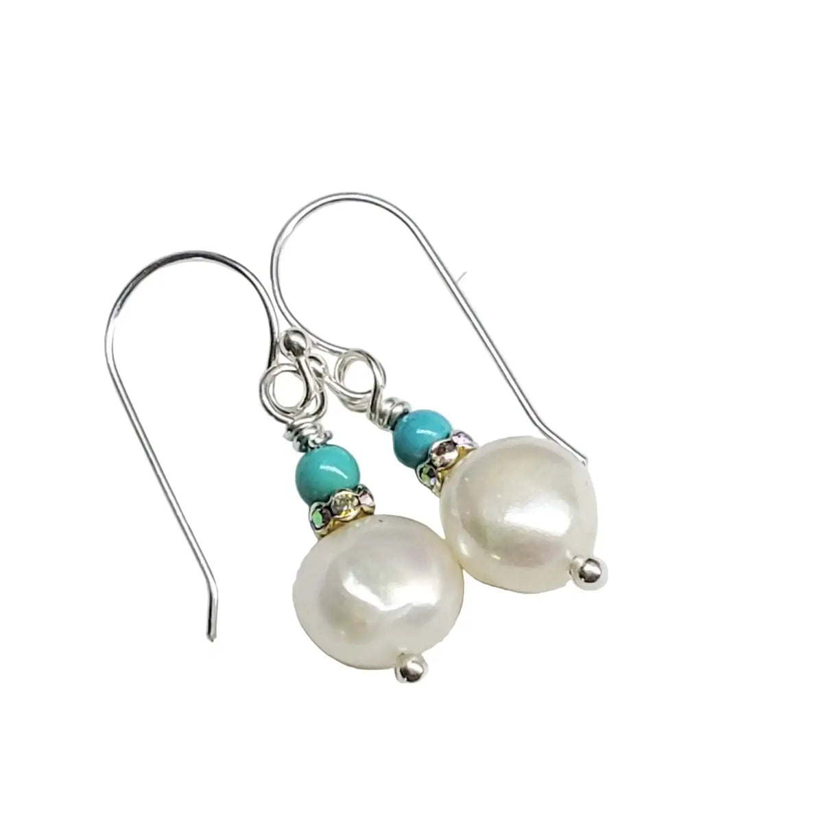 10mm Freshwater Baroque Pearl Sterling Silver Crystal Dangle Earrings