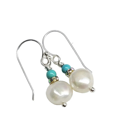 10mm Freshwater Baroque Pearl Sterling Silver Crystal Dangle Earrings