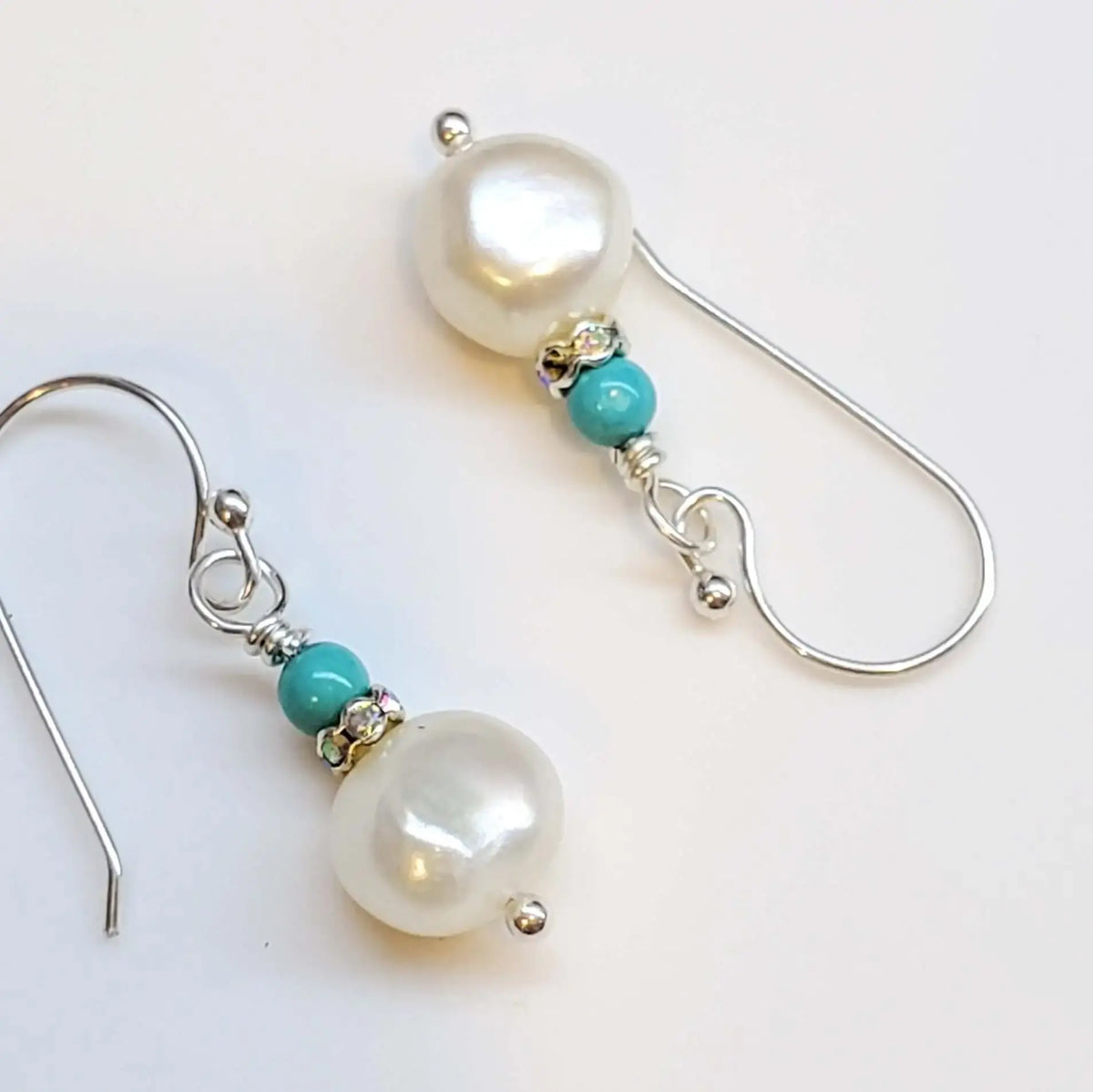 10mm Freshwater Baroque Pearl Sterling Silver Crystal Dangle Earrings