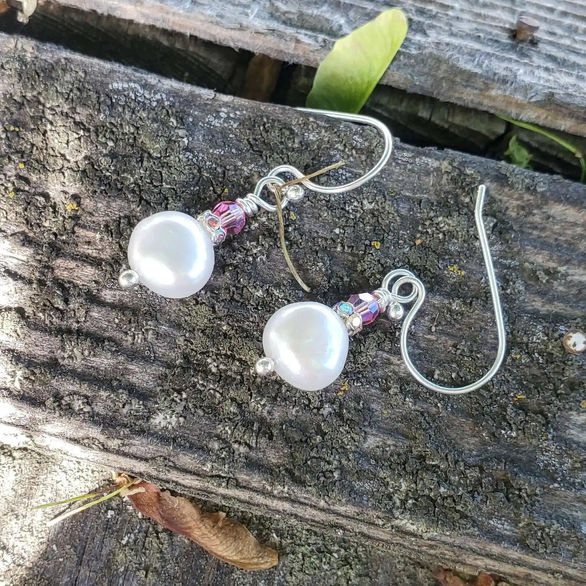 10mm Freshwater Baroque Pearl Sterling Silver Crystal Dangle Earrings