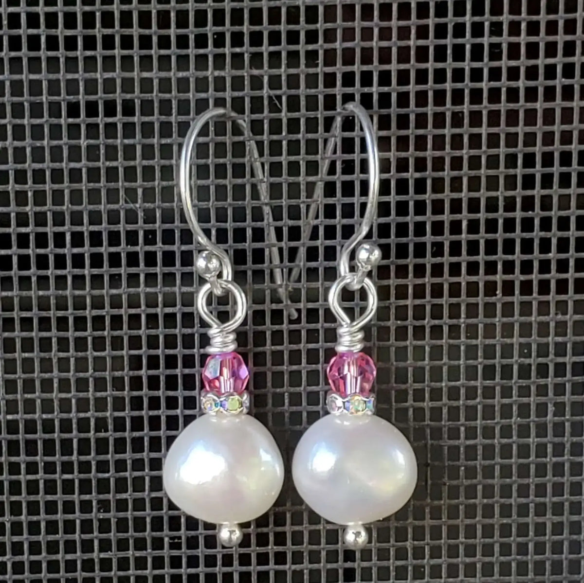 10mm Freshwater Baroque Pearl Sterling Silver Crystal Dangle Earrings