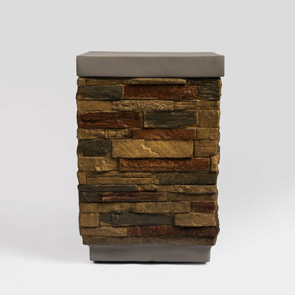 Sandstone Outdoor Propane Tank Holder Fire Pit Cover Side Table Lightweight Concrete 15.35 x 15.35 x 23 inches