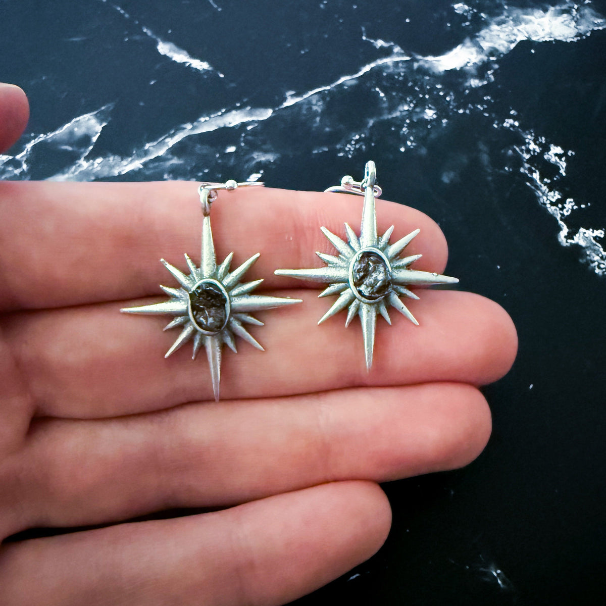 Supernova Starburst Dangle Earrings With Authentic Meteorite