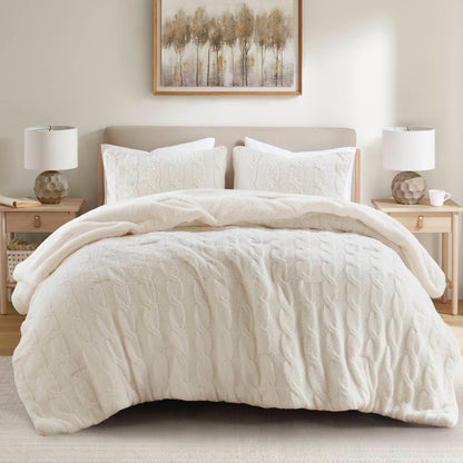 3 Pieces King/Cal King Cable Knit Chenille Comforter Set,Ivory