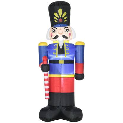 HOMCOM 8ft Christmas Inflatables Outdoor Decorations Nutcracker Toy Soldier with Scepter, Blow-Up Yard Christmas Decor with LED Lights Display