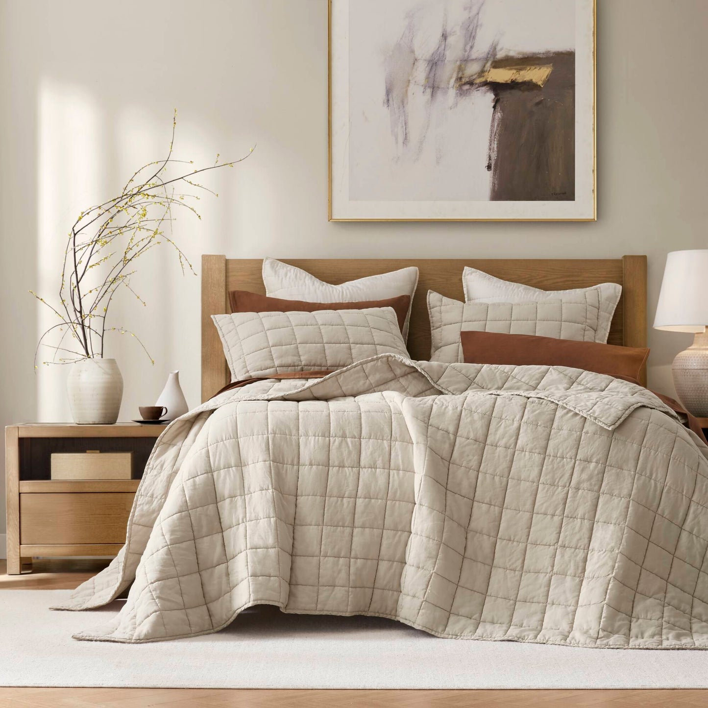 3-Piece King/Cal King Linen Garment Washed Quilt Set,Linen