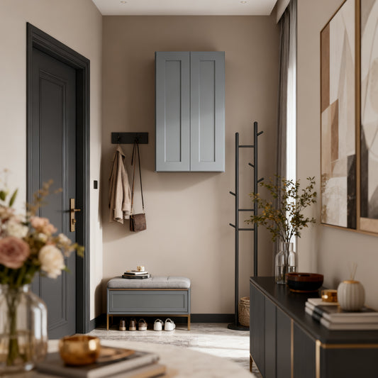 Dark Gray Solid Wood Double Doors Wall Cabinet 2 Doors and 3 Shelves for Kitchen Storage, Bathroom Storage, Laundry,Adjustable Shelves Ready to Assemble(24'W×12'D×42'H)