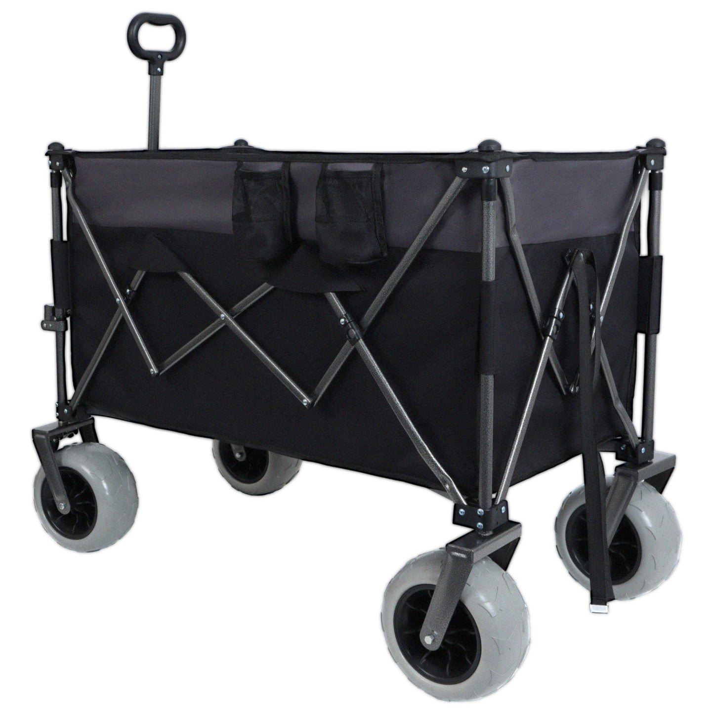9' x 4' All-Terrain Balloon Wheels! 300L XL Heavy-Duty Folding Wagon Cart - 480lbs Capacity, Conquers Sand & Rough Terrain, w/Brakes, Pockets, Cup Holders, Black/Gray