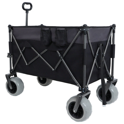 9' x 4' All-Terrain Balloon Wheels! 300L XL Heavy-Duty Folding Wagon Cart - 480lbs Capacity, Conquers Sand & Rough Terrain, w/Brakes, Pockets, Cup Holders, Black/Gray