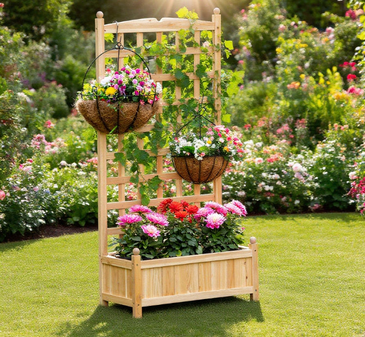 Flower shelf Wooden Raised Garden Bed , Outdoor Planter Box