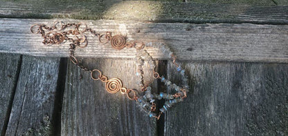 Multi Strand Labradorite Chip Copper Swirls Necklace