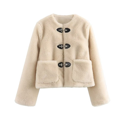 Women's Jacket Cream Faux Shearling BYMANYC ® New York HAMPTONS TOGGLE SHORT COAT - New Collection