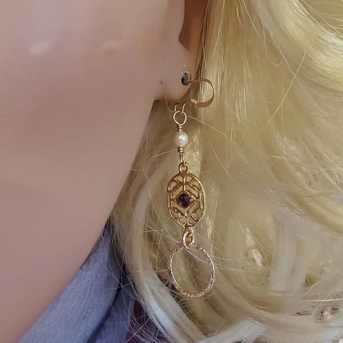 14 K Gold Filled Purple Crystal Circle Filigree Earrings