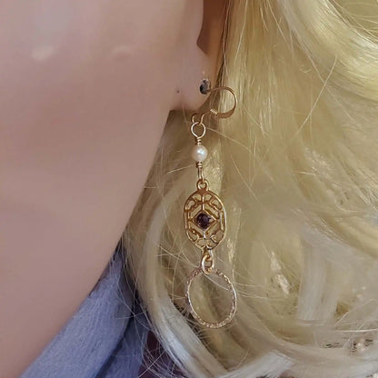 14 K Gold Filled Purple Crystal Circle Filigree Earrings