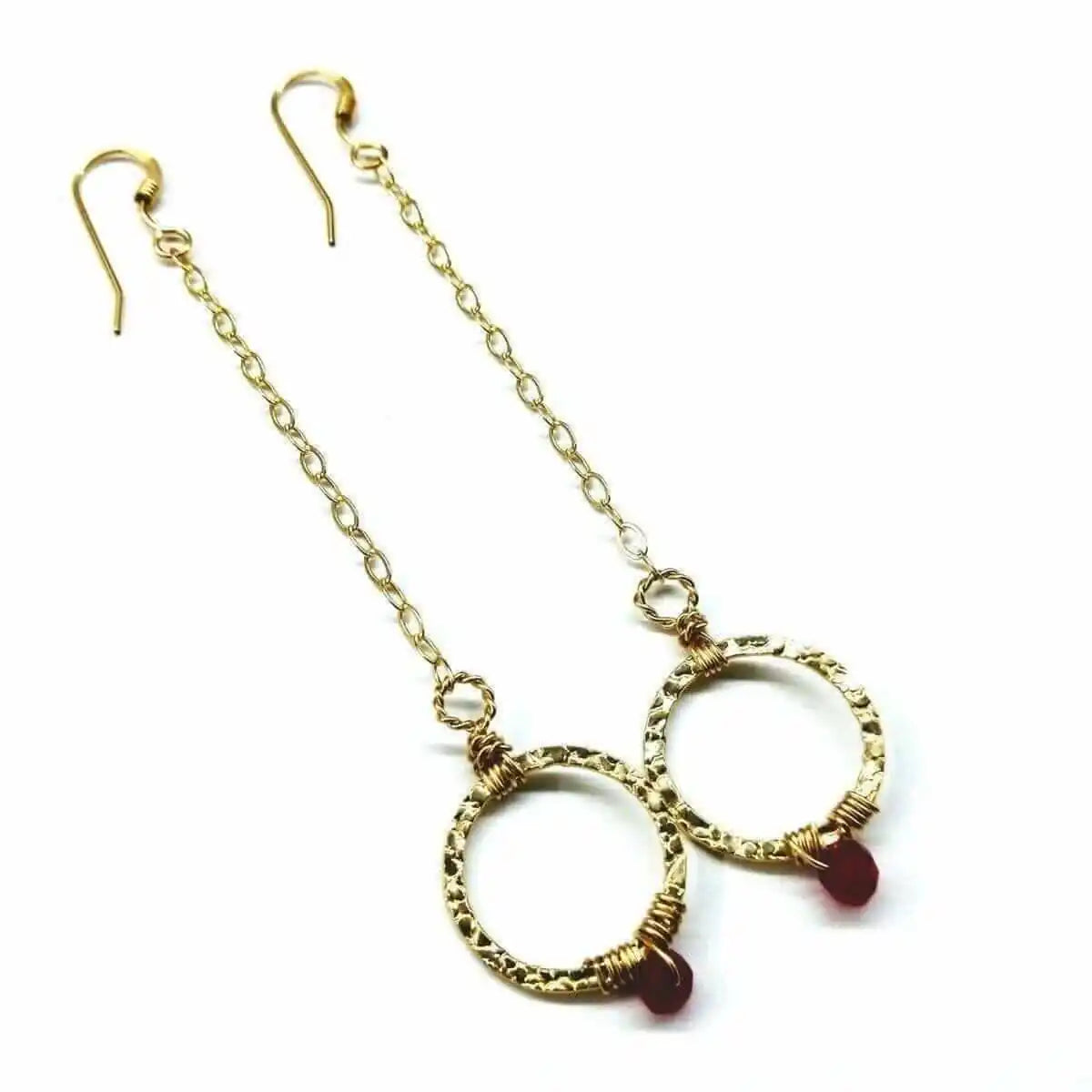 Gold Filled Wrapped Pink Chalcedony Open Circle Earrings