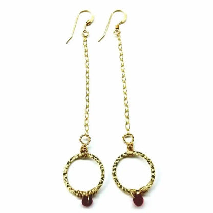 Gold Filled Wrapped Pink Chalcedony Open Circle Earrings