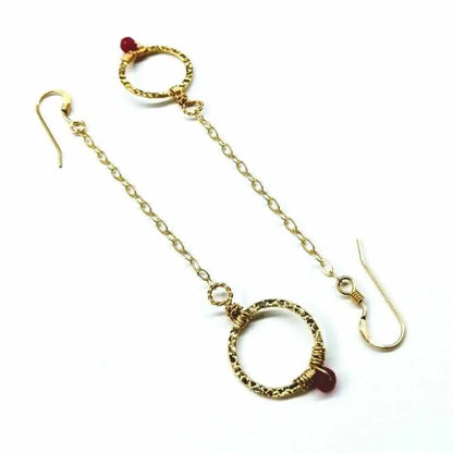 Gold Filled Wrapped Pink Chalcedony Open Circle Earrings