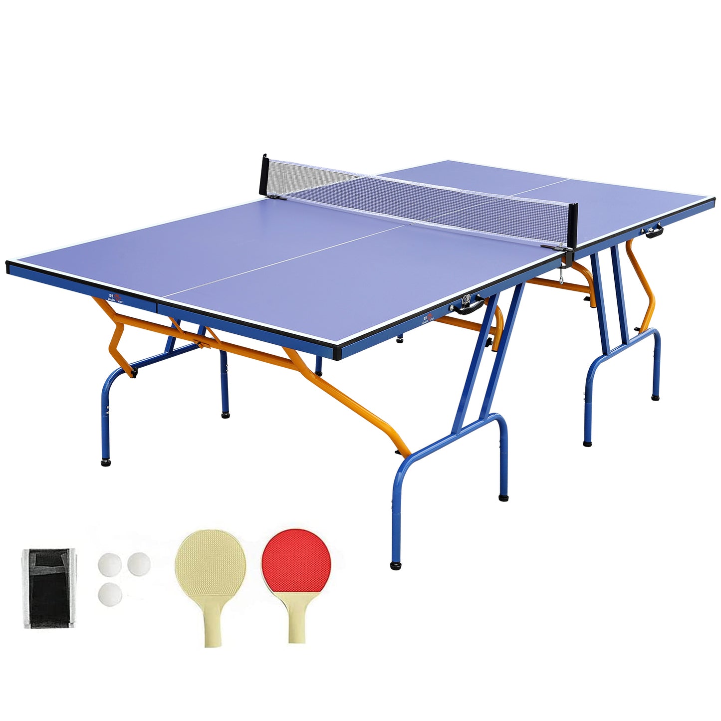 DOUBLE FISH Table Tennis Table, 8×4 Ft Foldable & Portable Ping Pong Table Set With 2 Table Tennis Paddles, 3 Balls And Net For Indoor Outdoor Use