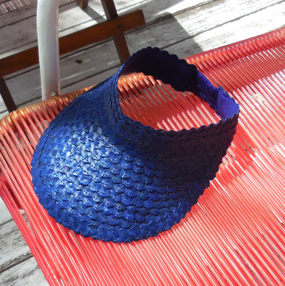 Palm Visor Straw Hat in Royal Blue