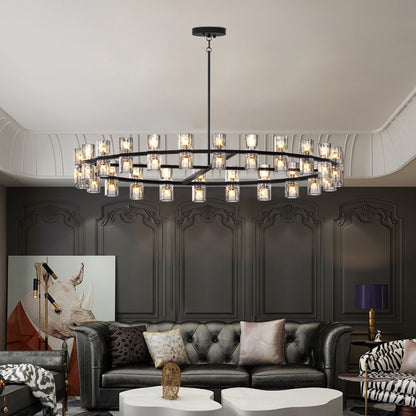 (L005030-D48-P48B/W1340P310779)48 Inches Luxury Chandeliers Crystal Living Room Decorative Lights Simple Modern Dining Room LED Lighting,for Home Decor (Bulbs Included) Black