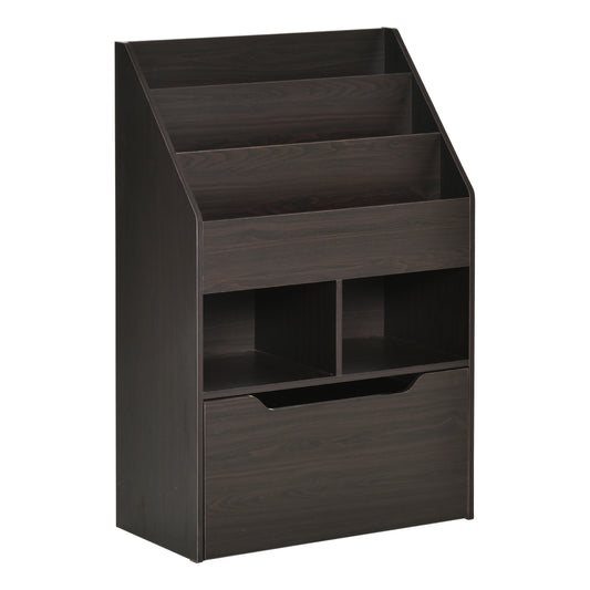 HOMCOM Kids Bookcase Multi-Shelf Rack Organizer with Storage Drawer for Books, Playroom, Brown