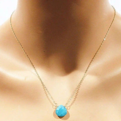 Gold Filled Aqua Jade Wire Wrap Gemstone Drop Necklace