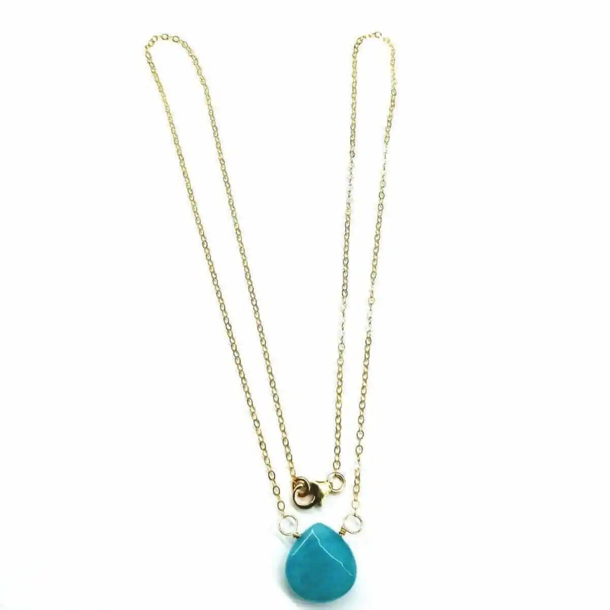Gold Filled Aqua Jade Wire Wrap Gemstone Drop Necklace