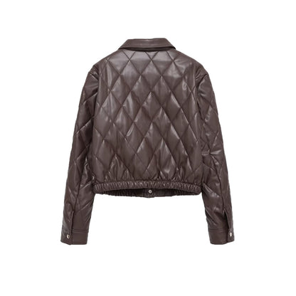 Women's Jacket Quilted Faux Leather BYMANYC ® New York SOHO BROWN LEATHER BOMBER - New Collection