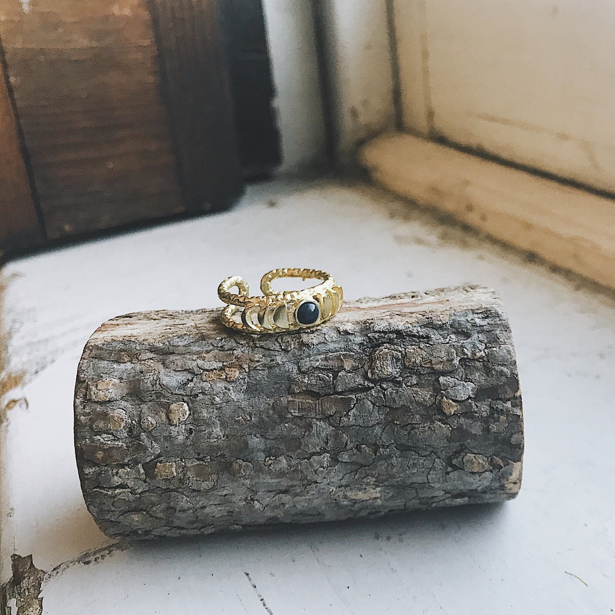 CLEARANCE Moon Phase Ring With Black Opal