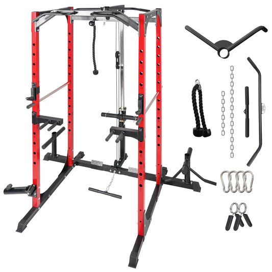 Power Cage, Multi-Function Power Rack with Adjustable Cable Crossover System and More Training Attachment, Weight Cage for Home Gym