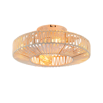 20'  Rope Caged Ceiling Fans with  Remote,  Flush Mount Ceiling Fan with Light, Low Profile Chandelier 6 Speed DC Motor Reversible Ceiling Fan For  Living Room Bedroom.--NOT INCLUDED BULBS-Matte White